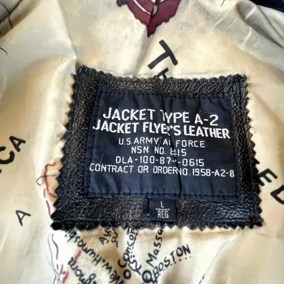 Vintage Flyer’s Leather Bomber Jacket Type A-2 US Army Air Force Men's L Map
